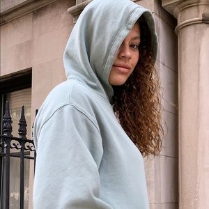 TNA cozy perfect fleece hoodie in glacial green